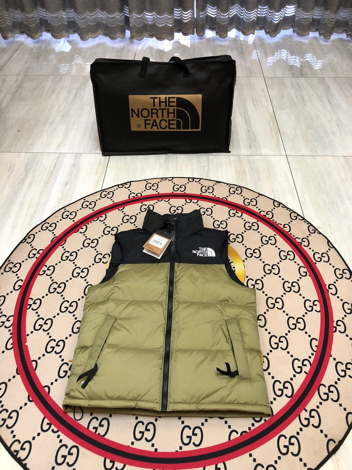 The North Face Olive Green & Black Nuptse Down Vest