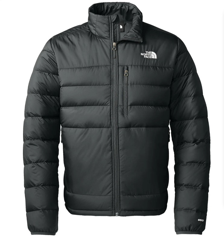The North Face Black Aconcagua 3 Down Jacket – 650-Fill Hoodless Stand Collar Chest Zip Pocket