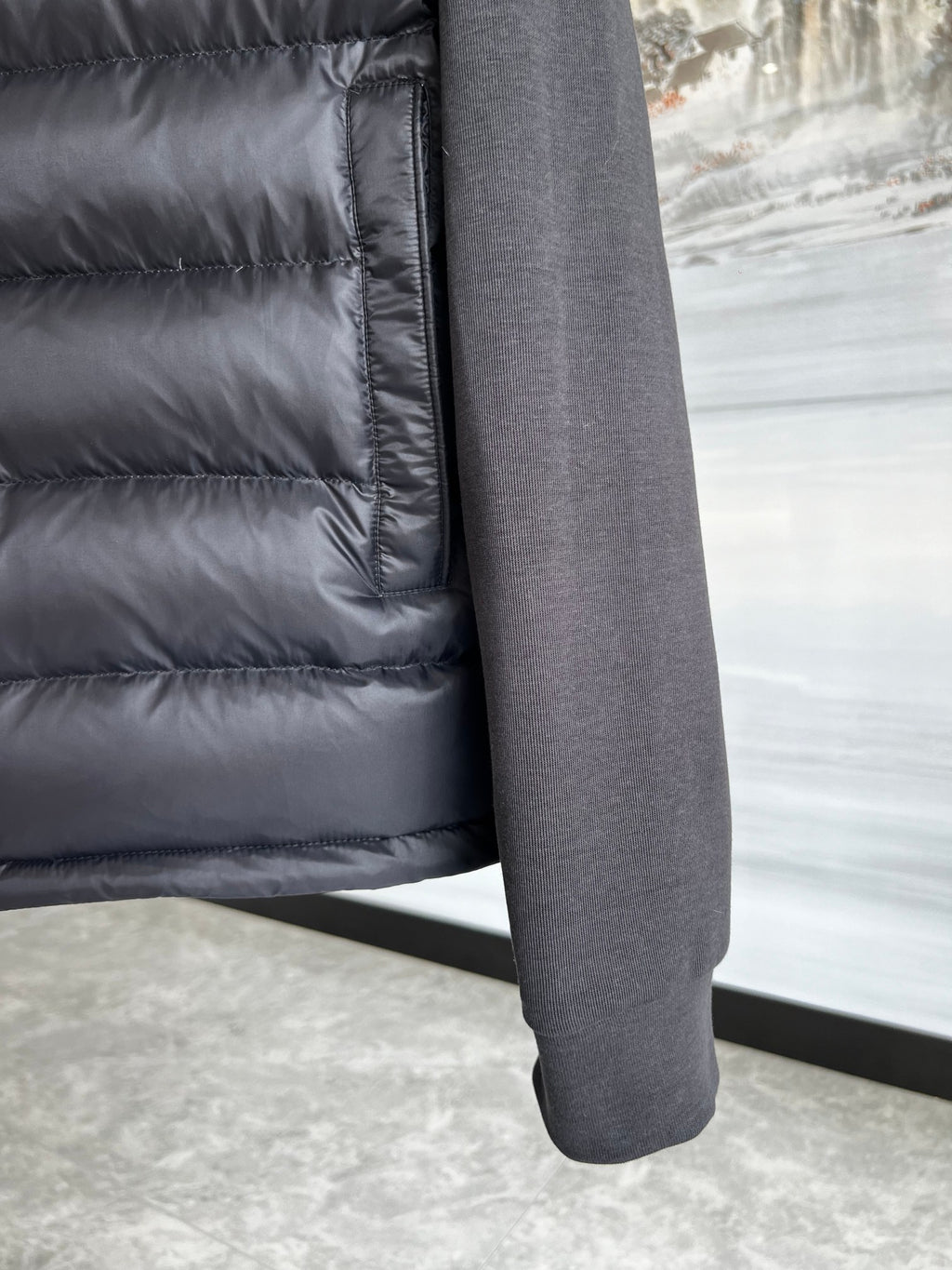 Moncler Black Knit-Panel Down Jacket