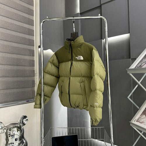 The North Face Olive Green Nuptse 1996 Down Jacket – 700-Fill Tone-on-Tone Box Baffle Stand Collar No Hood