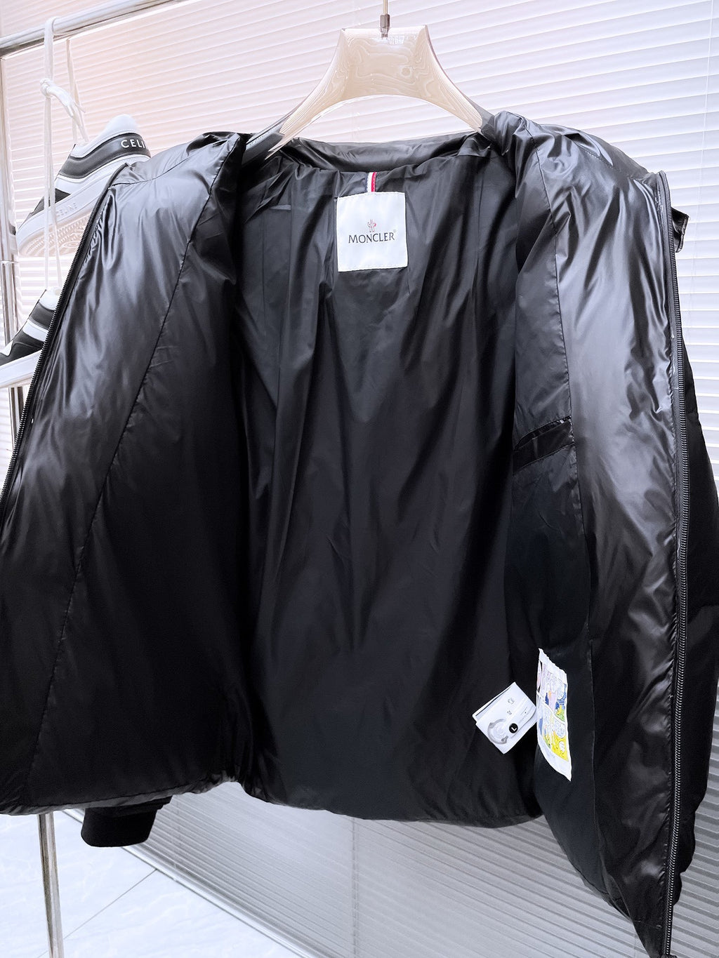 Moncler Matt Black Hooded Down Jacket – Logo Print Oversized Waist Strap