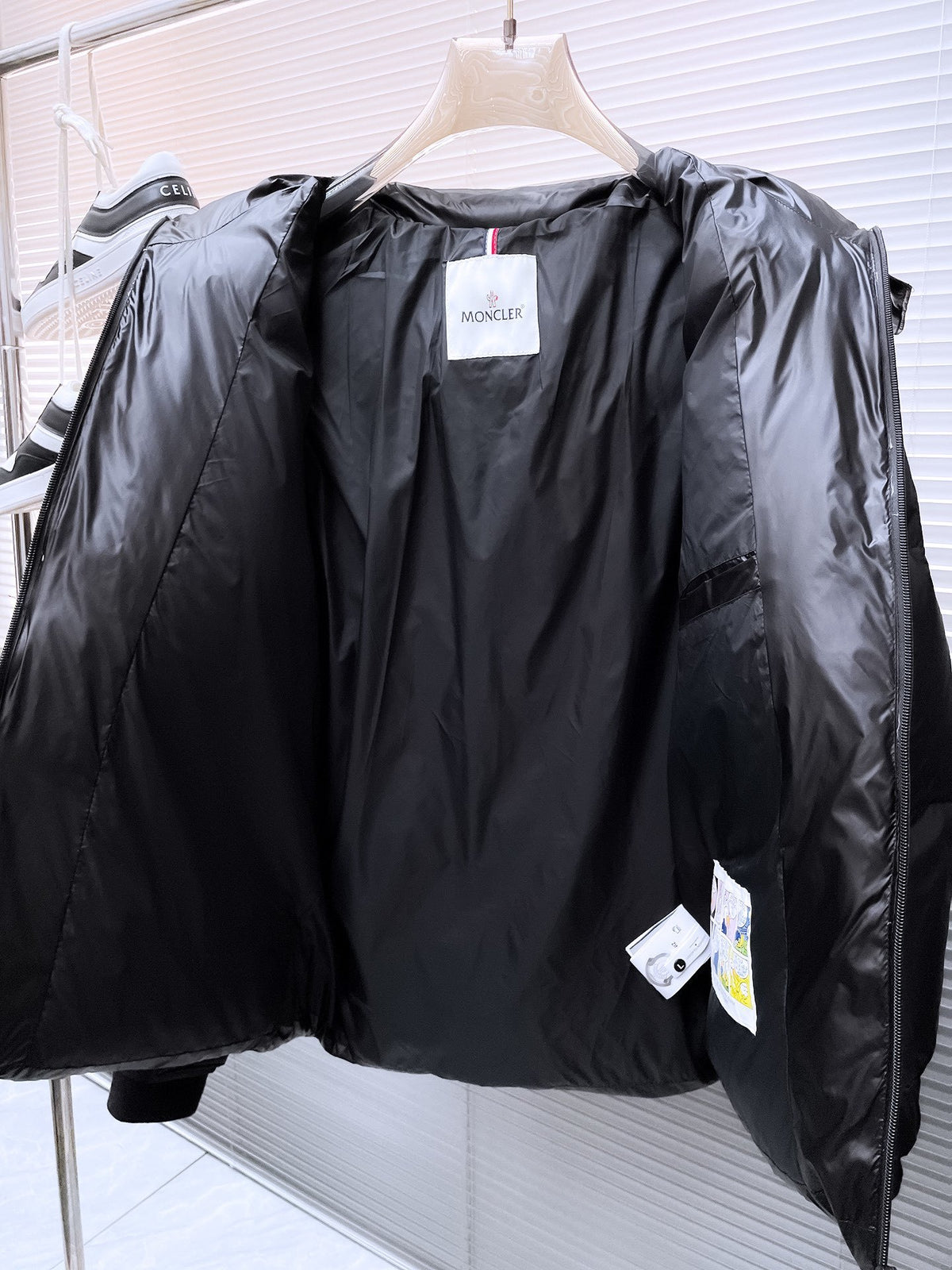 Moncler Matt Black Hooded Down Jacket – Logo Print Oversized Waist Strap