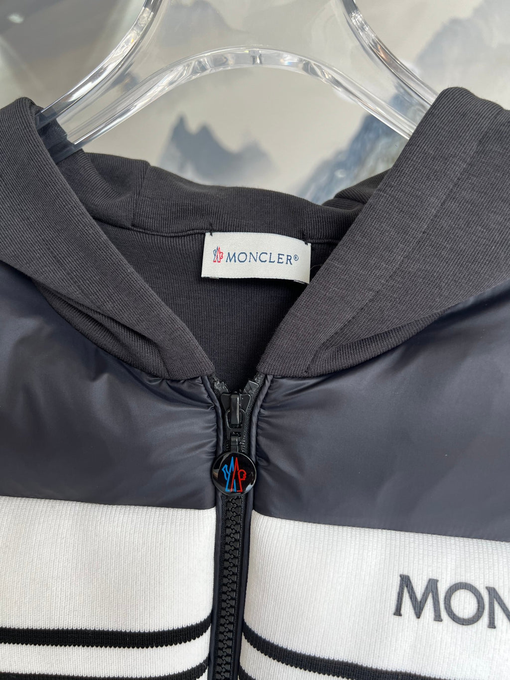Moncler Black Knit-Panel Down Jacket
