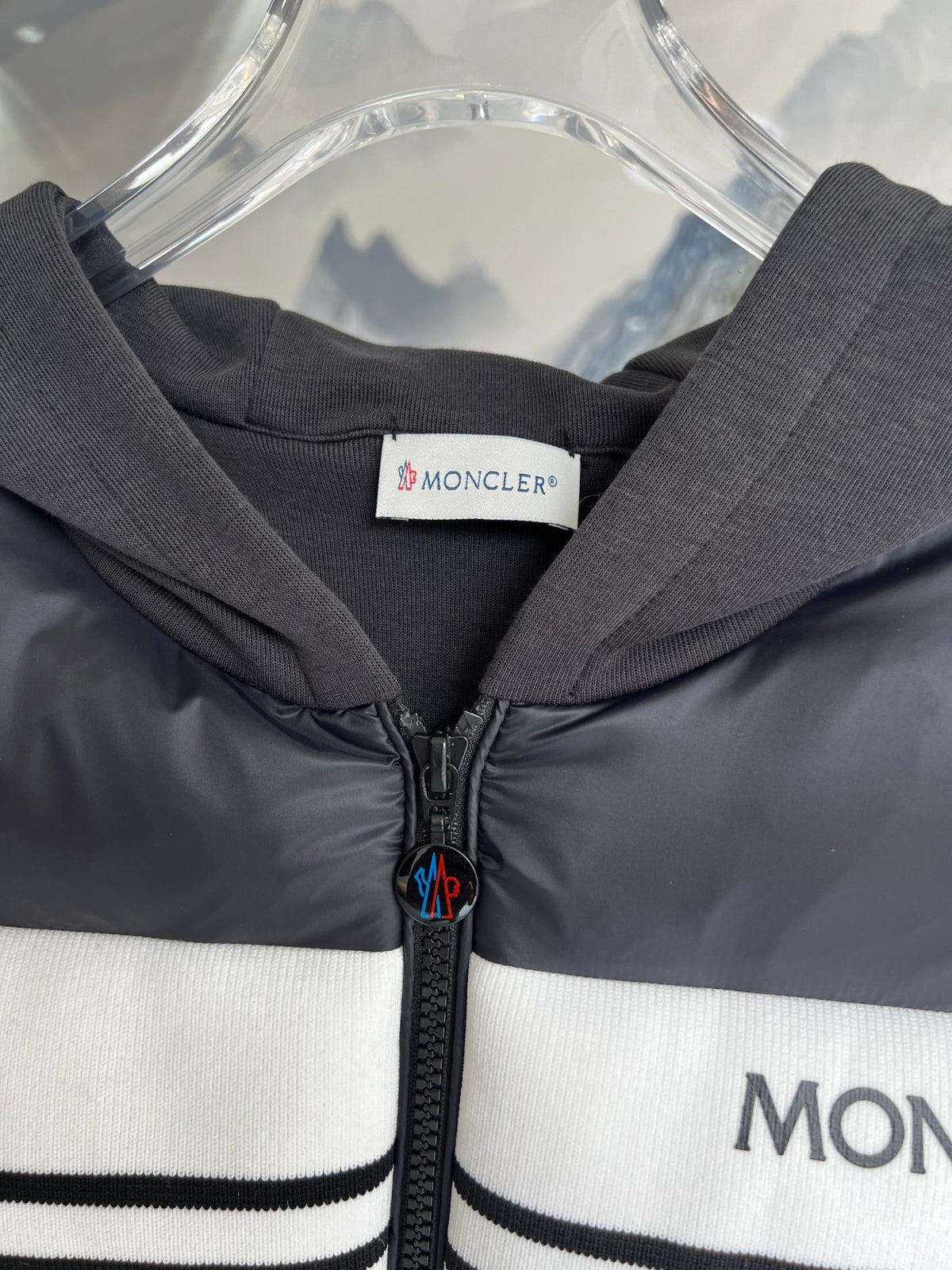 Moncler Black Knit-Panel Down Jacket