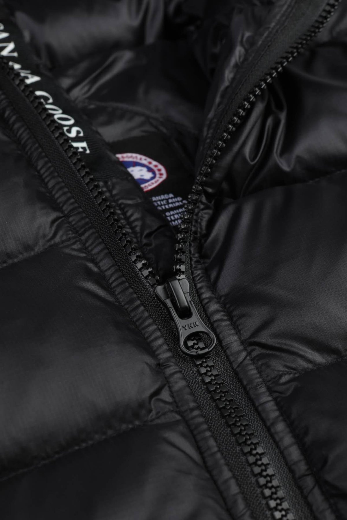 Canada Goose Black Lodge Down Hoody – 625-Fill Glossy Channel-Baffle Hooded Puffer Jacket with Arm Badge