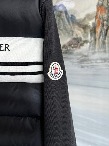 Moncler Black Knit-Panel Down Jacket