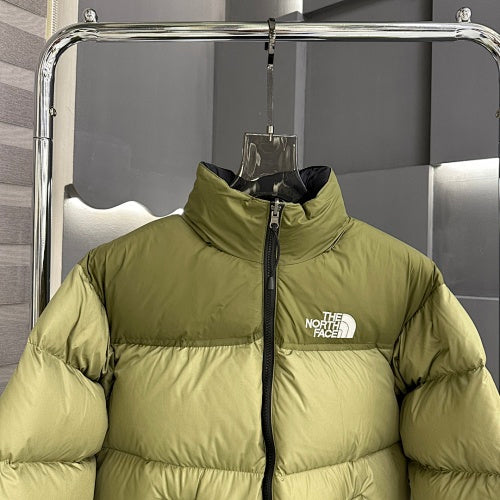 The North Face Olive Green Nuptse 1996 Down Jacket – 700-Fill Tone-on-Tone Box Baffle Stand Collar No Hood