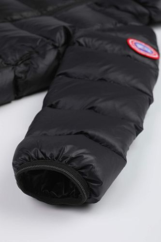 Canada Goose Black Lodge Down Hoody – 625-Fill Glossy Channel-Baffle Hooded Puffer Jacket with Arm Badge