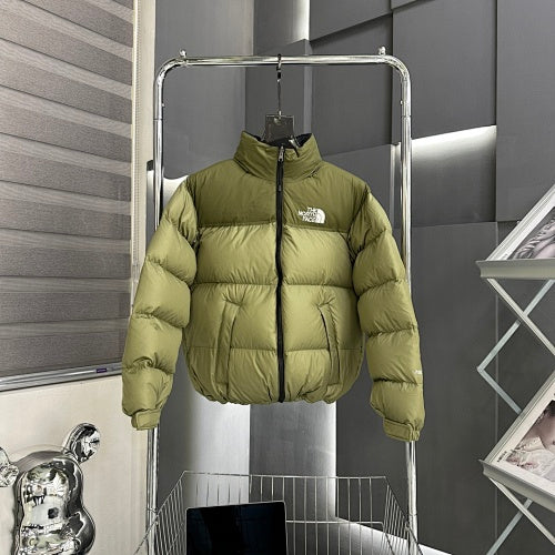 The North Face Olive Green Nuptse 1996 Down Jacket – 700-Fill Tone-on-Tone Box Baffle Stand Collar No Hood