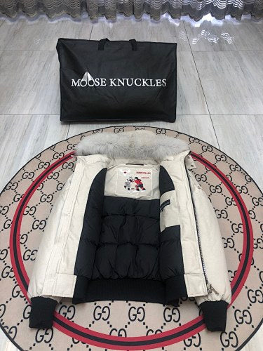 Moose Knuckles Cream Fur-Trim Down Parka
