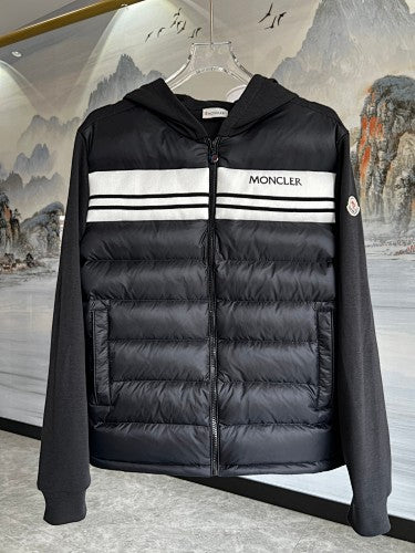 Moncler Black Knit-Panel Down Jacket