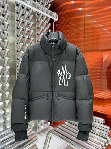 Moncler Grenoble Dark Grey Technical Down Jacket – Mountain Logo Print #MONCLER Sleeve