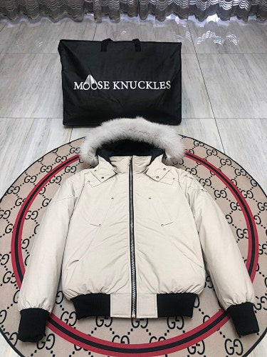Moose Knuckles Cream Fur-Trim Down Parka