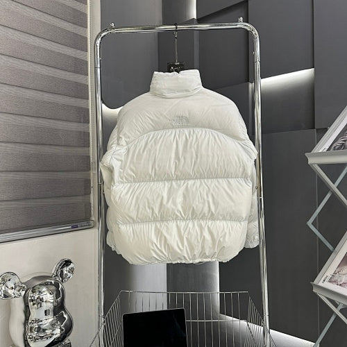 The North Face Pure White Nuptse 1996 Down Jacket – 700-Fill Tonal Monochrome Box Baffle Stand Collar No Hood