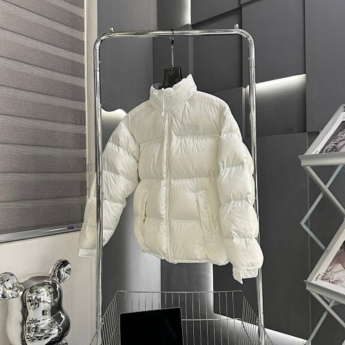 The North Face Pure White Nuptse 1996 Down Jacket – 700-Fill Tonal Monochrome Box Baffle Stand Collar No Hood