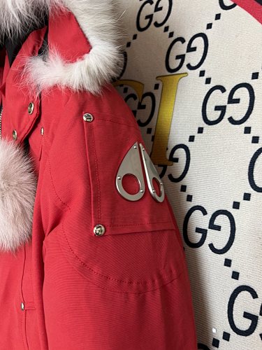 Moose Knuckles Red Pom-Pom Down Parka