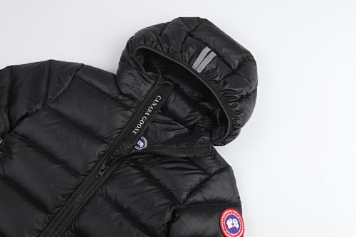Canada Goose Black Lodge Down Hoody – 625-Fill Glossy Channel-Baffle Hooded Puffer Jacket with Arm Badge