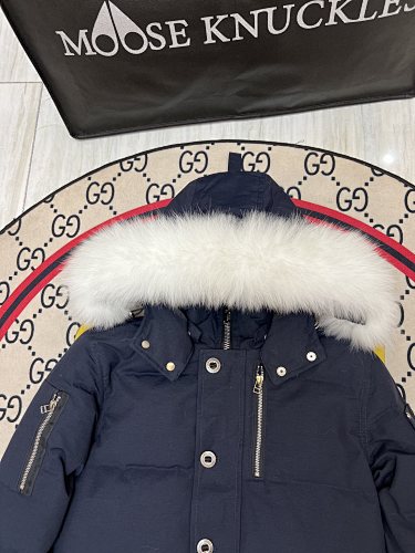 Moose Knuckles Navy Oversized Fur-Trim Down Parka