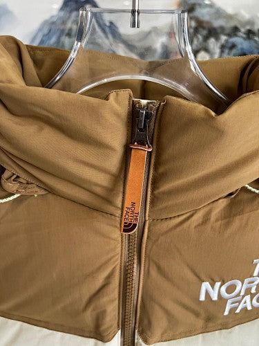 The North Face Cream and Toasted Brown 1996 Retro Nuptse Down Jacket – 700-Fill Wide-Baffle Two-Tone Stand Collar No Hood