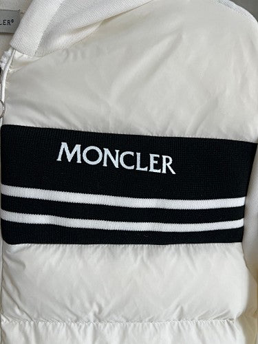 Moncler White Knit-Panel Down Jacket