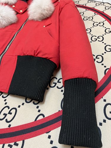 Moose Knuckles Red Pom-Pom Down Parka