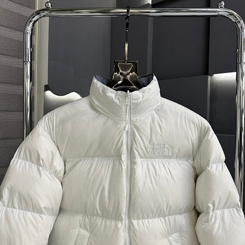 The North Face Pure White Nuptse 1996 Down Jacket – 700-Fill Tonal Monochrome Box Baffle Stand Collar No Hood