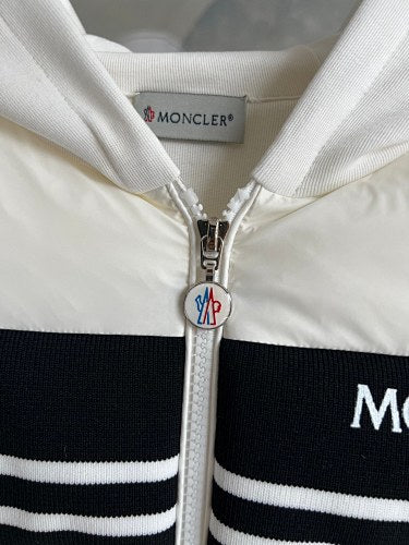Moncler White Knit-Panel Down Jacket