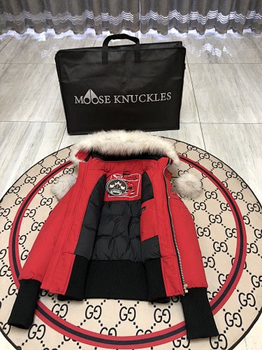 Moose Knuckles Red Pom-Pom Down Parka