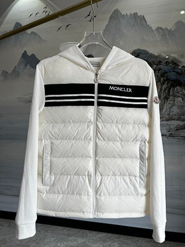 Moncler White Knit-Panel Down Jacket