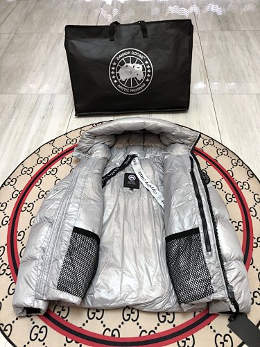 Canada Goose Silver Metallic Quilted Down Puffer Jacket