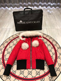 Moose Knuckles Red Pom-Pom Down Parka