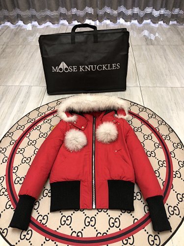 Moose Knuckles Red Pom-Pom Down Parka