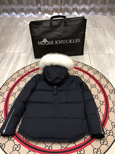 Moose Knuckles Navy Oversized Fur-Trim Down Parka