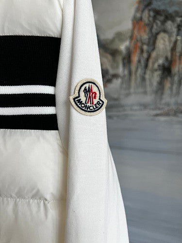 Moncler White Knit-Panel Down Jacket