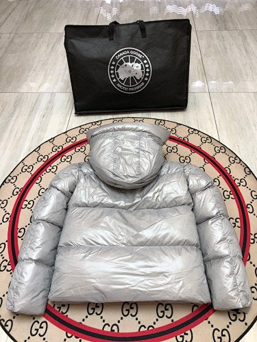 Canada Goose Silver Metallic Quilted Down Puffer Jacket
