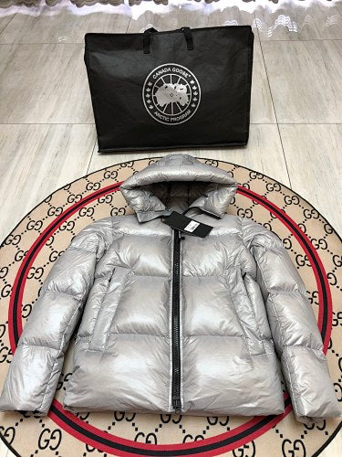 Canada Goose Silver Metallic Quilted Down Puffer Jacket