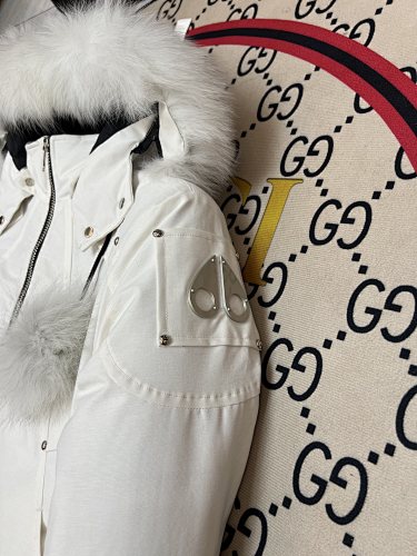 Moose Knuckles White Pom-Pom Down Parka