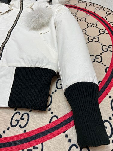 Moose Knuckles White Pom-Pom Down Parka