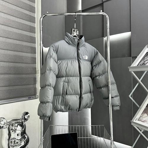The North Face Silver Grey Nuptse 1996 Down Jacket – 700-Fill Tonal Monochrome Box Baffle Stand Collar No Hood