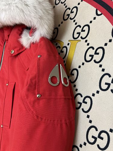 Moose Knuckles Red Fur-Trim Down Parka