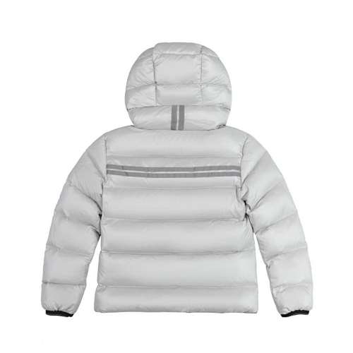 Canada Goose White Lodge Down Hoody – 625-Fill Glossy Channel-Baffle Hooded Puffer Jacket with Red Arm Badge