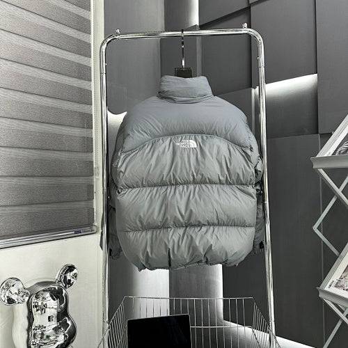 The North Face Silver Grey Nuptse 1996 Down Jacket – 700-Fill Tonal Monochrome Box Baffle Stand Collar No Hood