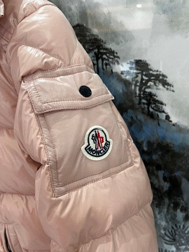 Moncler Rose Gold Glossy Down Jacket – Arm Badge Flap Pocket Hooded