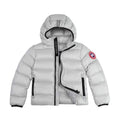 Canada Goose White Lodge Down Hoody – 625-Fill Glossy Channel-Baffle Hooded Puffer Jacket with Red Arm Badge