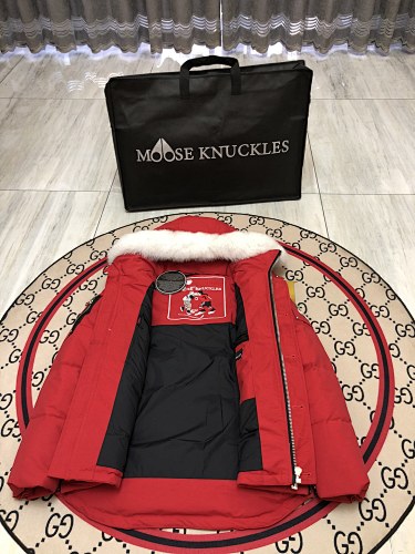 Moose Knuckles Red Oversized Fur-Trim Down Parka