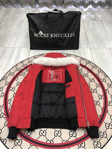Moose Knuckles Red Fur-Trim Down Parka