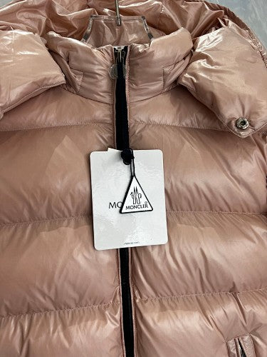 Moncler Rose Gold Glossy Down Jacket – Arm Badge Flap Pocket Hooded
