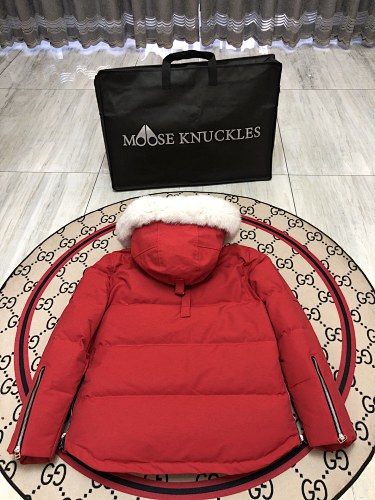 Moose Knuckles Red Oversized Fur-Trim Down Parka