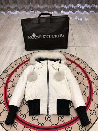 Moose Knuckles White Pom-Pom Down Parka