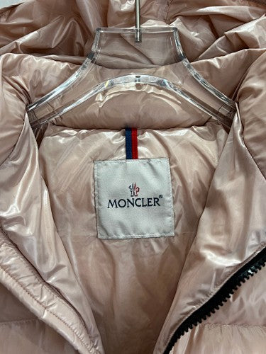 Moncler Rose Gold Glossy Down Jacket – Arm Badge Flap Pocket Hooded